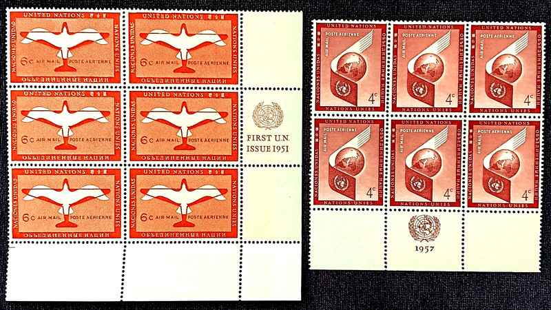 UN NY Scott #C1 & C5- Air Mail Inscribed Blocks of 6  - Mint, NH #U554