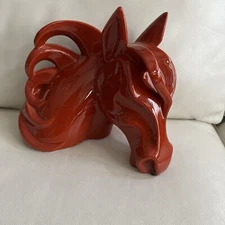 Vintage JARU CALIFORNIA Red Ceramic Horse Head Sculpture  Chip At Ear 1980