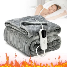 Electric Heated Throw Blanket 150x180cm Fleece Heating Blanket w/ 6 Heat Levels
