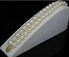 Double Strands South Sea Aaa 8-9mm White Pearl Bracelet 7.5-8 " 14k Gold Clasp