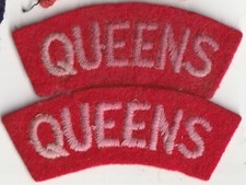 Queen's / Royal West Surrey Regiment. Embroidered Cloth Shoulder Title - PAIR