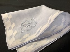 11041 Vintage Ladies Bridal BLUE Madeira Monogram M Wedding Handkerchief Heir