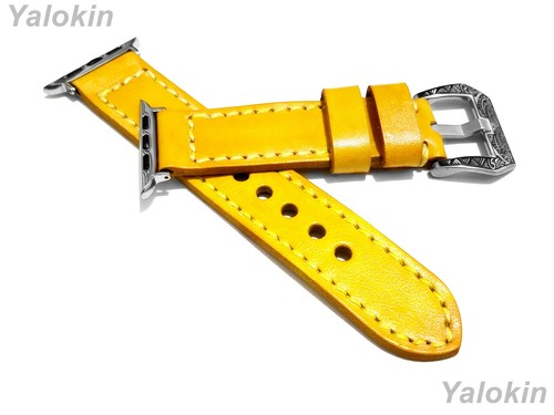 Yellow Brushed Leather Band for Apple Watch Ultra 2 49mm & 9 8 Series 41mm 45mm - Picture 5 of 9