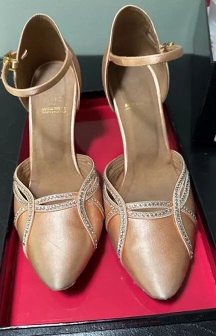 Supadance 1542 Flesh Satin Diamante Ballroom Dance Shoes 2.5 Flair Heel US 8.5