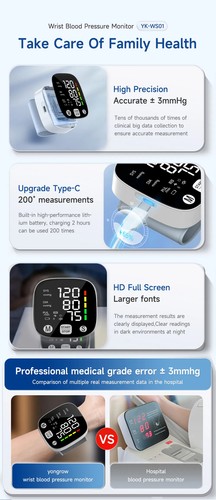 New LED Rechargeable Wrist Blood Pressure Monitor Digital Automatic BP Monitor - Picture 8 of 11