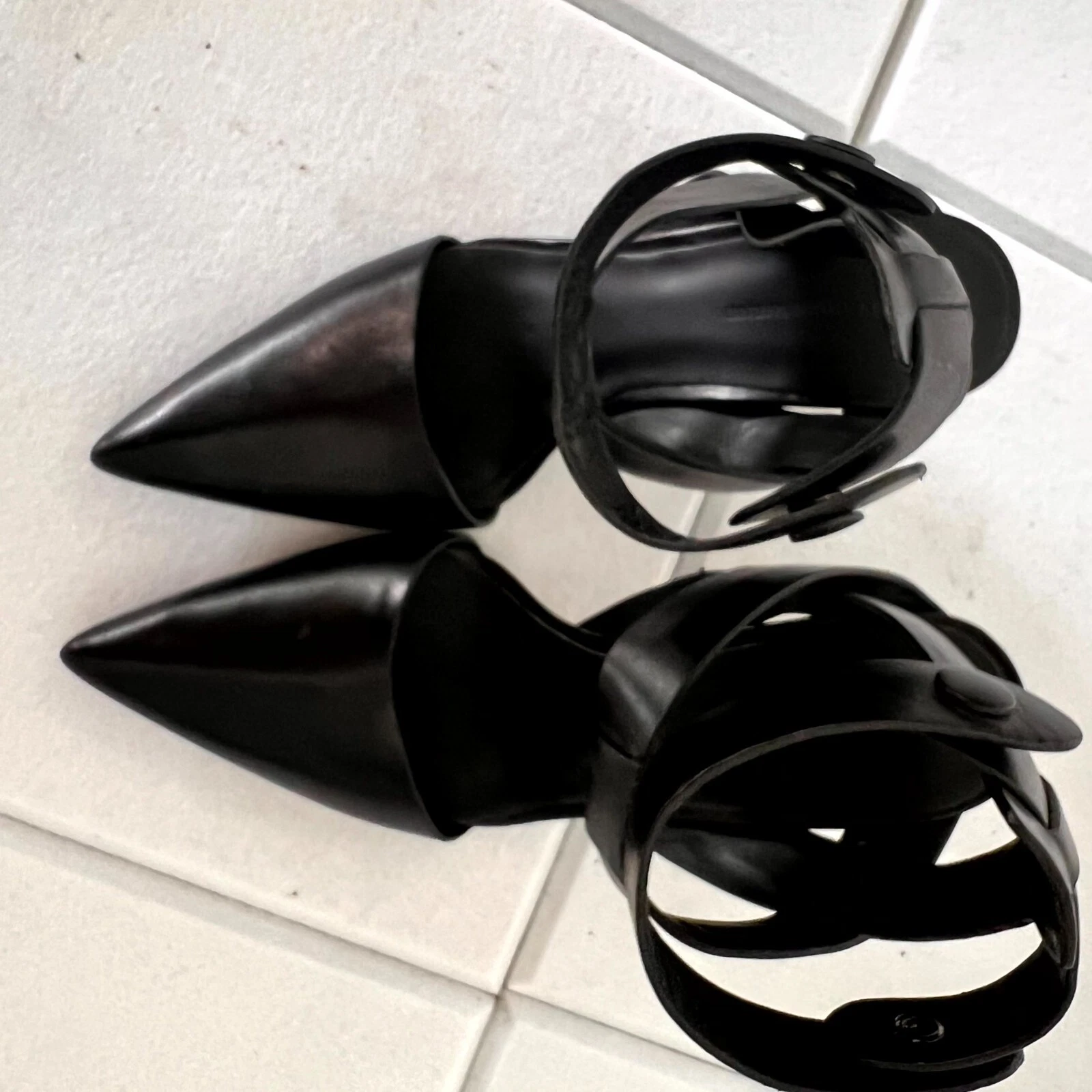 Decolte donna Alexander Wang Sonja taglia 7 pelle nera cinturino alla caviglia tacco a spillo