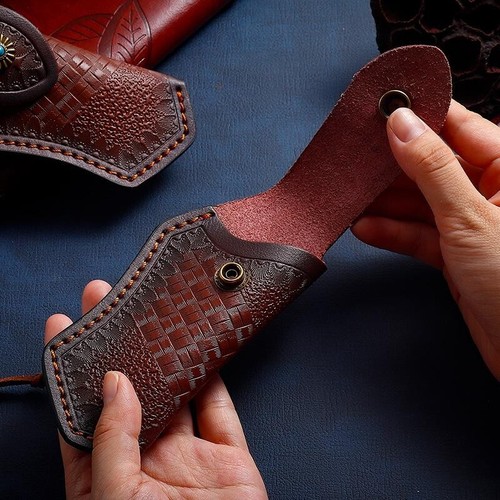 1 Piece Embossed Leather Belt Folding Knife Sheath Case for Fixed Blade Brown - Picture 4 of 8