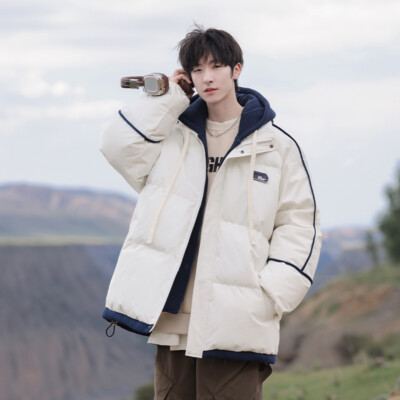 Retro Men Puffer Down Jacket Coat Drawstring Hooded Warm