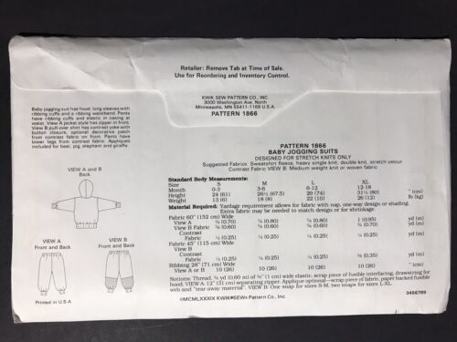 UNCUT Kwik Sew 1866 Baby Sweatshirt & Pants S M L XL 0-18 Months Sewing Pattern - Picture 2 of 2