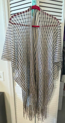 Kendall & James Fashion Kimono Wrap Fringe Black and Gold Metallic OSFM (NWT)