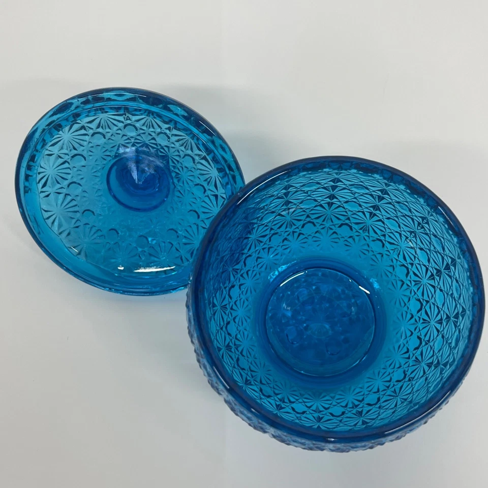 Blue Glass Squat Sweets / Soap Bowl with lid - Genie Bottle glass - image 4 of 4