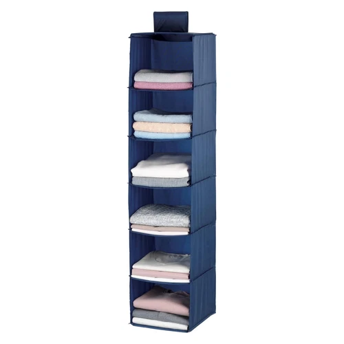 Wäschesortierer Polyester Blau 6 Fächer Hängeregal Kleiderschrank Organizer
