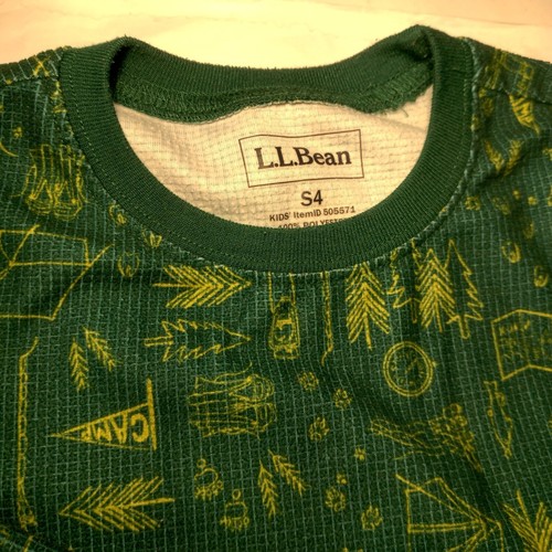 LL Bean Kids Pajamas S 4 Green 2 Piece Long Sleeve Camp Trees Tent Hike - Picture 10 of 11