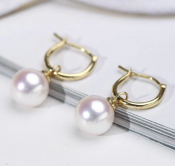 Pendiente de perlas 8-9 mm Tahití blanco concha del Mar del Sur oro de 18 quilates encantador popular Foto 4 de 4