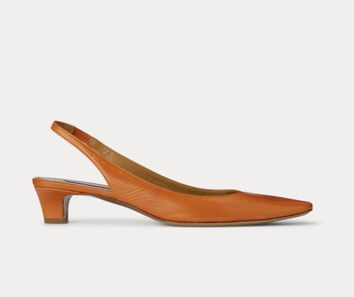 Ralph Lauren Purple Label Brown Leather Slingback Low Kitten Heel Pumps Kels 8.5 - 第 1/10 張圖片