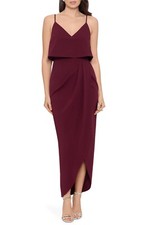 NEW XSCAPE Scuba Crepe Popover Faux Wrap DRESS SIZE 2 $168 BORDEAUX NORDSTROM