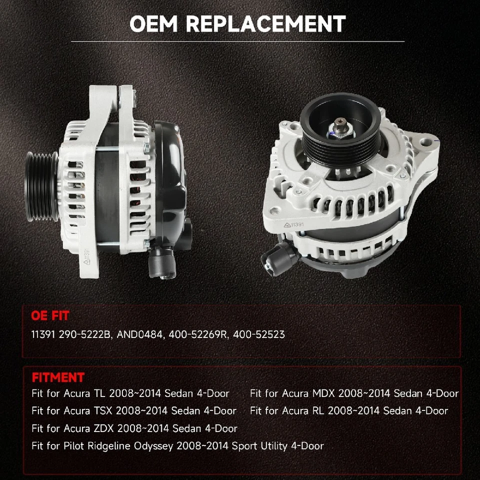 Alternador para Acura MDX 2010-2013 Acura RL 2009-2012 Acura TL 2009-2014 11391 Foto 4 de 4