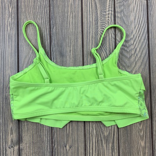 justice youth girls size 14 swimsuit top ruffle front sparkly neon green - Picture 2 of 5