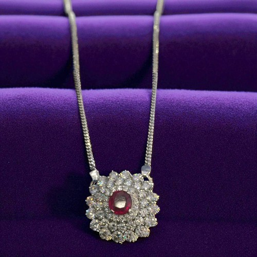 Beautiful 6.86 Cts Round Brilliant Cut Diamonds Ruby Pendant Necklace 14K Gold - Picture 7 of 10