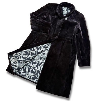 Saga Mink Long Sheared Fur Coat Silver Label Pattern Lining Black Free Size JPN