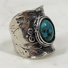 Vintage Sterling Silver Turquoise Statement Ring Stamped Designer 925 Israel