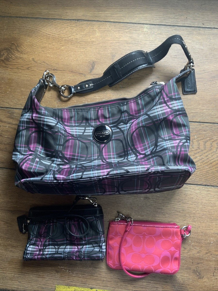 COACH POPPY PURPLE TARTAN SMALL SHOULDER BAG F17670 With 2 COACH POPPY PURPLE TARTAN SMALL SHOULDER BAG F17670 With 2
