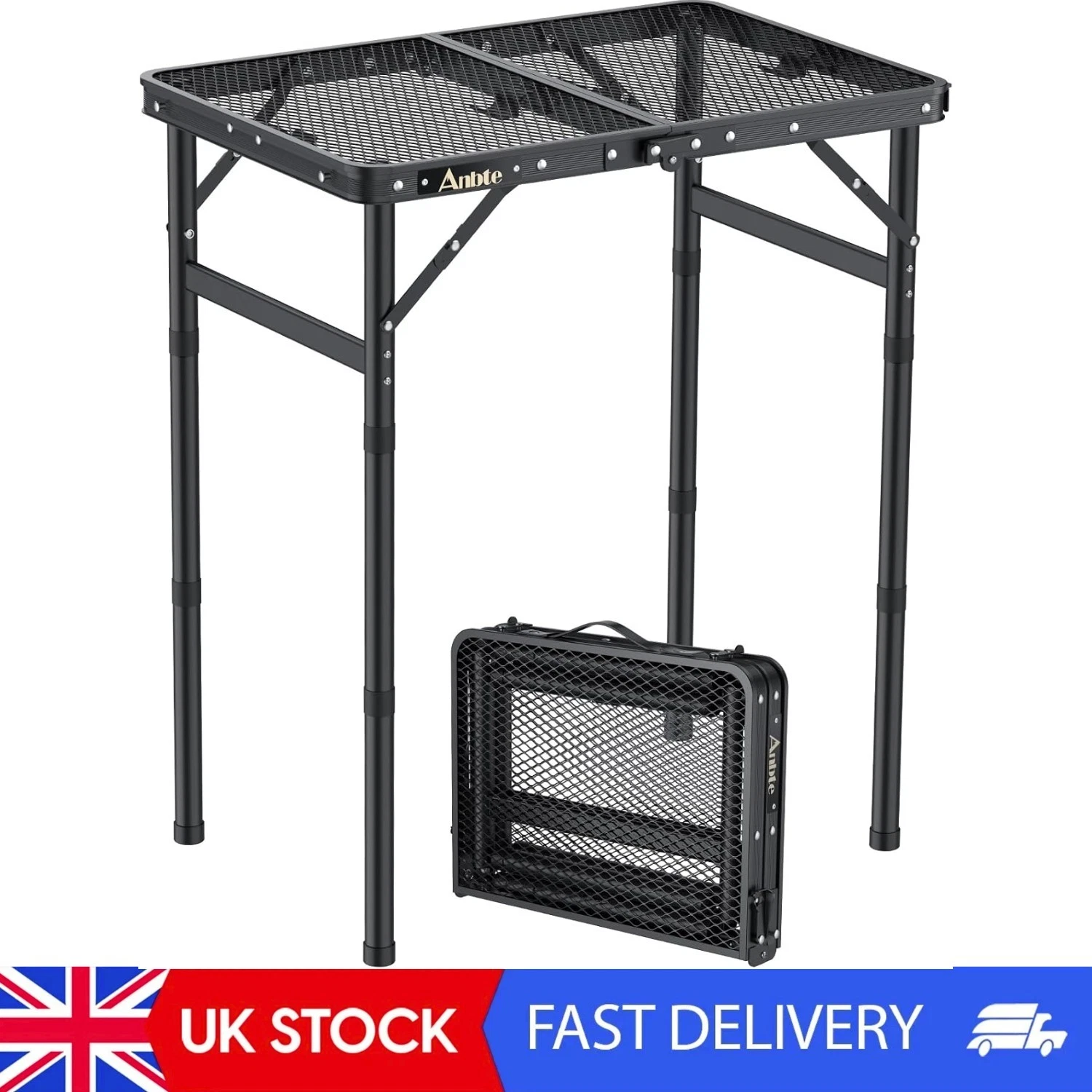 Folding Grill Table, 3 Adjustable Heights Aluminum Camping Table With