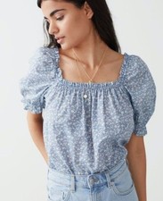 Other Stories Frilled Puff Sleeve EU 34/XS Blue White Floral Peasant Blouse To