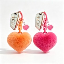 2PCS Cute Heart Plush Keychain Furry Bag Charm for Purse Backpack