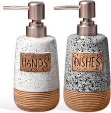 Alarrar Farmhouse Ceramic Hand Dish Soap Dispenser Set 15 oz Gray White