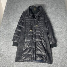 T Tahari Puffer Coat Womens M Black Down Filled Longline Hooded Jacket