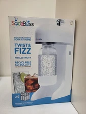 Sodaboss Twist & Fizz Soda Maker 10 Co2 + System + Liter Bottle - White