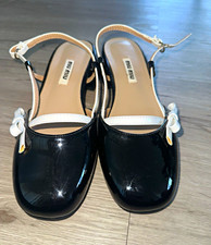 Miu Miu Women’s Slingback Ballet Flats Leather Bow Buckle Square Toe 40/9