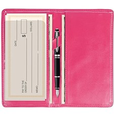 Checkbook Cover with Pen Slot, RFID Blocking PU Leather Hot Pink Simple Style