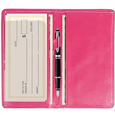  Checkbook Cover with Pen Slot, RFID Blocking PU Leather Hot Pink Simple Style