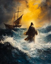 Jesus Christ Walking On Water Christian Oil Paint Style 8X10 AI Generated Print