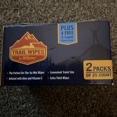 Trail WipesBiodegradableCamping, Travel, Gym Aloe&Vit E 2 Packs of 25+4 Travel