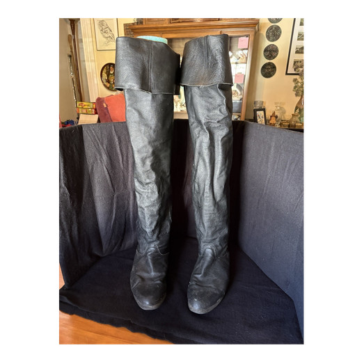 Black Faux Leather Tall Fold-Over Medieval Renaissance Men’s Boots Costume 