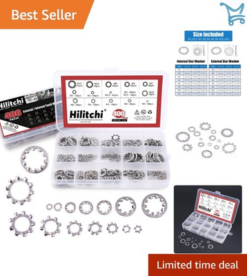 #ad 400 Pcs Stainless Steel External Internal Tooth Star Lock Washers Assortment Kit $21.97