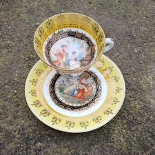 Antique Royal Vienna Porcelain Early 20thC Demitasse Cup & Saucer. Beehive mark.