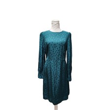 J.CREW  Green Shirred Shift Lined Dress in Floral Jacquard Dot Size 6T