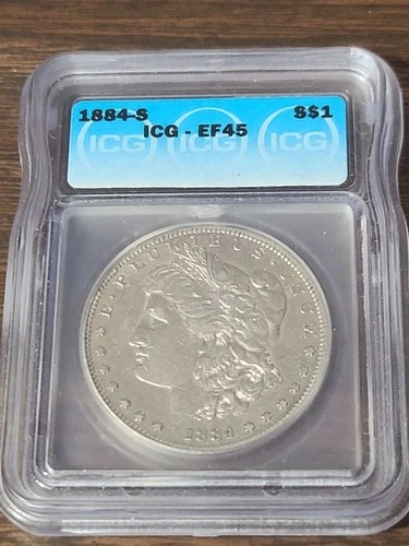 1884-S Morgan Silver Dollar ICG XF45 Graded Coin Rare Date San Francisco EF45
