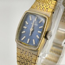 Vintage RADO 305.3047.2 Swiss Hand-Wind Mechanical Watch Blue Dial Square Gold