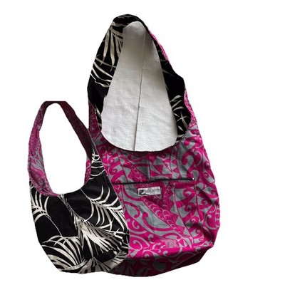 Local Design REVERSIBLE Messenger Hobo Bag Pink Flowers Black Palm Fronds Hawaii