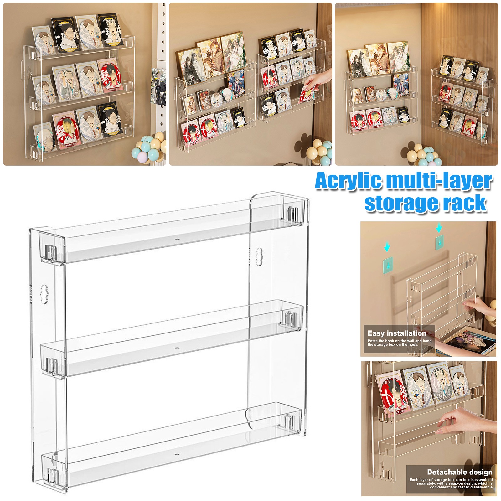 3-Tier Acrylic Nail Polish Rack Clear Wall Mounted Shelf Holder Display Storage