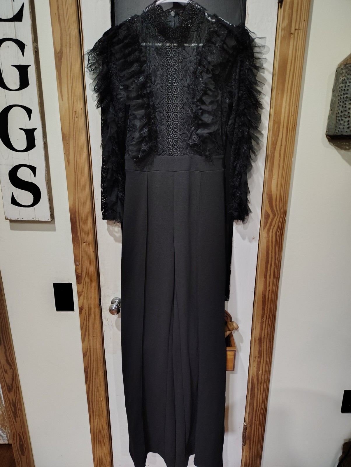 women's fashion nova black with lace jumpsuit  size medium
