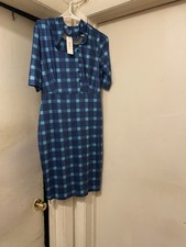 Nwt Women’s Blue Plaid Midi Dress Button Detail Retro Inspired Style Size L