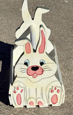 Vintage Wood Basket Bunny Slatted Hand Painted Easter Farm Cottage