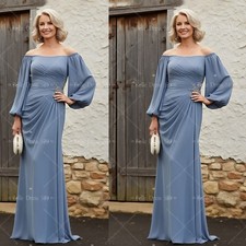 Mother of The Bride Dresses Chiffon Blue Off The Shoulder Wedding Evening Gowns