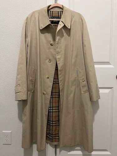 Vtg Burberrys Men’s Beige Long Trench Coat Nova Check Lining no belt image 13